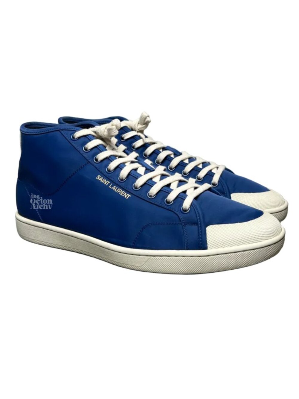 Size 45 Saint Laurent SL/39 Mid Top Nylon & Leather Sneaker 'Blue' 732272 Used